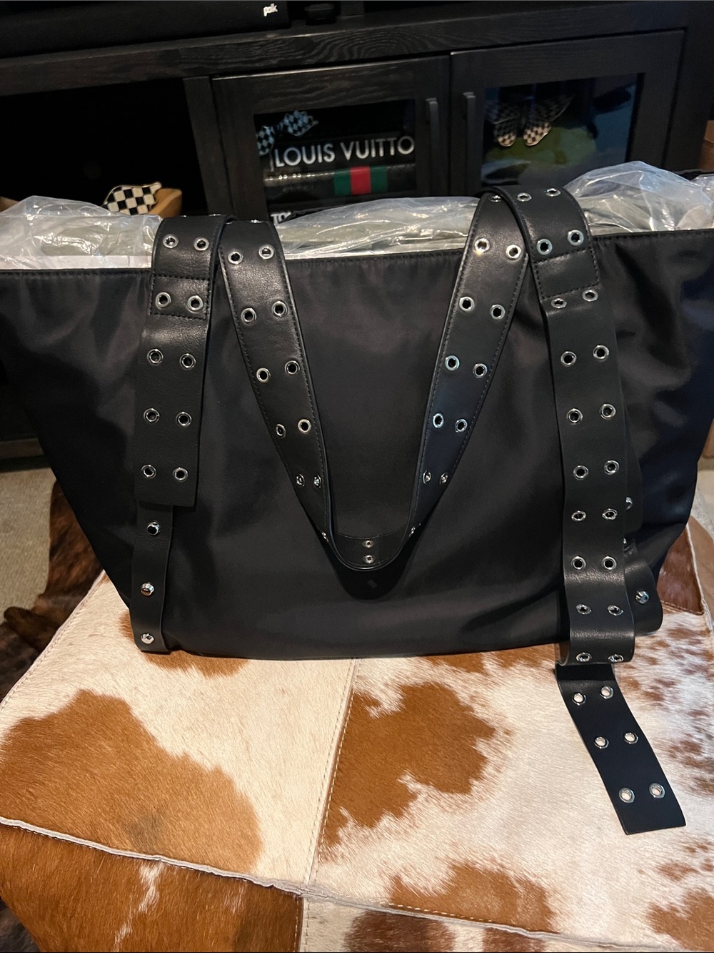 AllSaints Black Nylon and Leather Tote